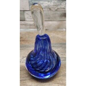 Vintage Hand Blown Art Glass Perfume Bottle Blue Swirl With Stopper